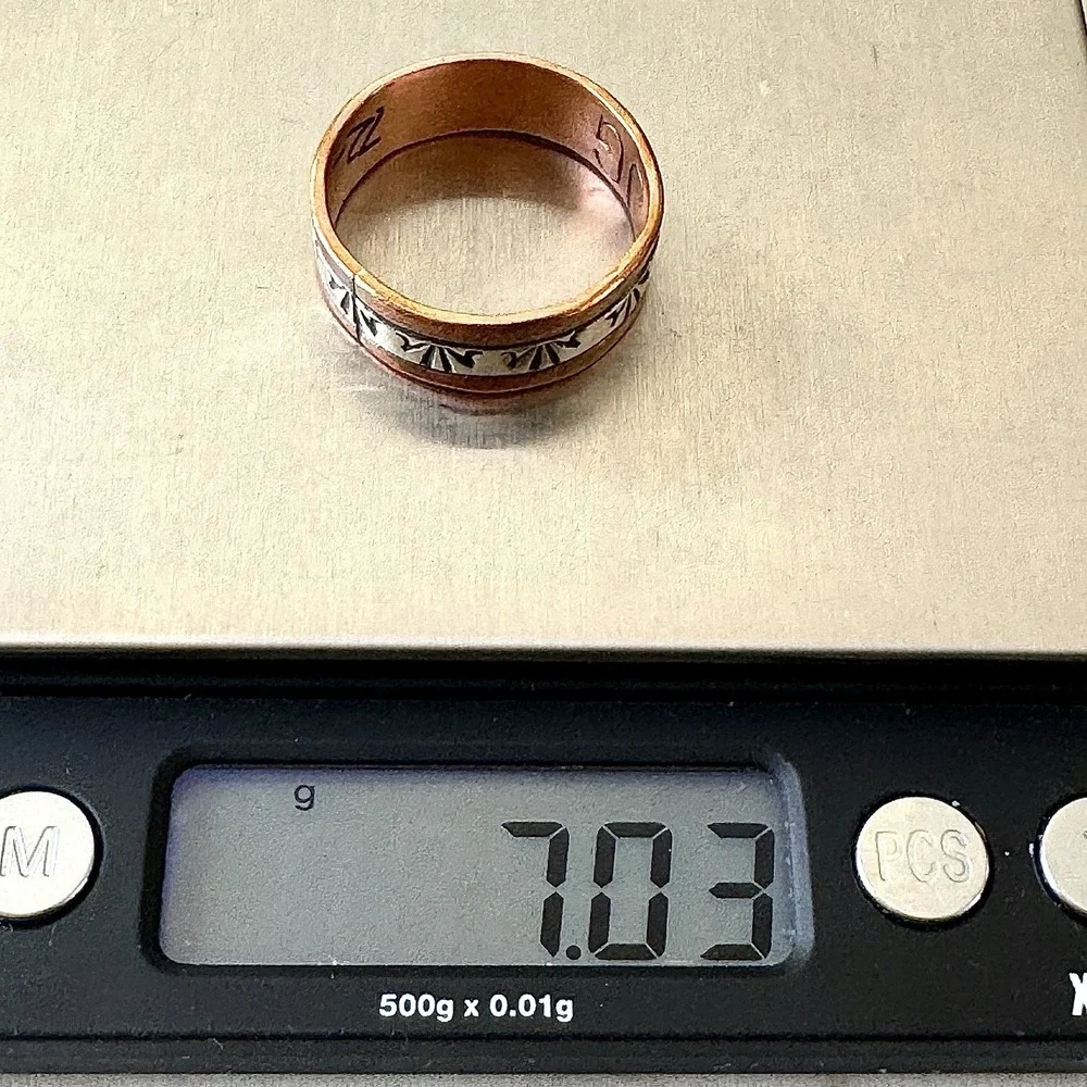 Mens Navajo Sterling Copper Wedding Band Sz 13.5 Ring Signed JG Native American